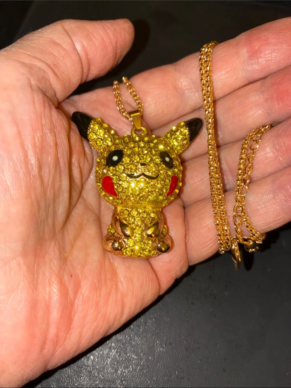Gold-Tone Yellow Crystal Pikachu-Inspired Pendant Necklace for Kids